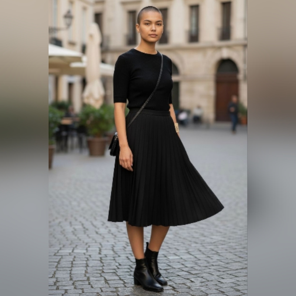 Y2K Alfred Dunner Black Pleated Knee Length Wool Skirt NWT -Size 12